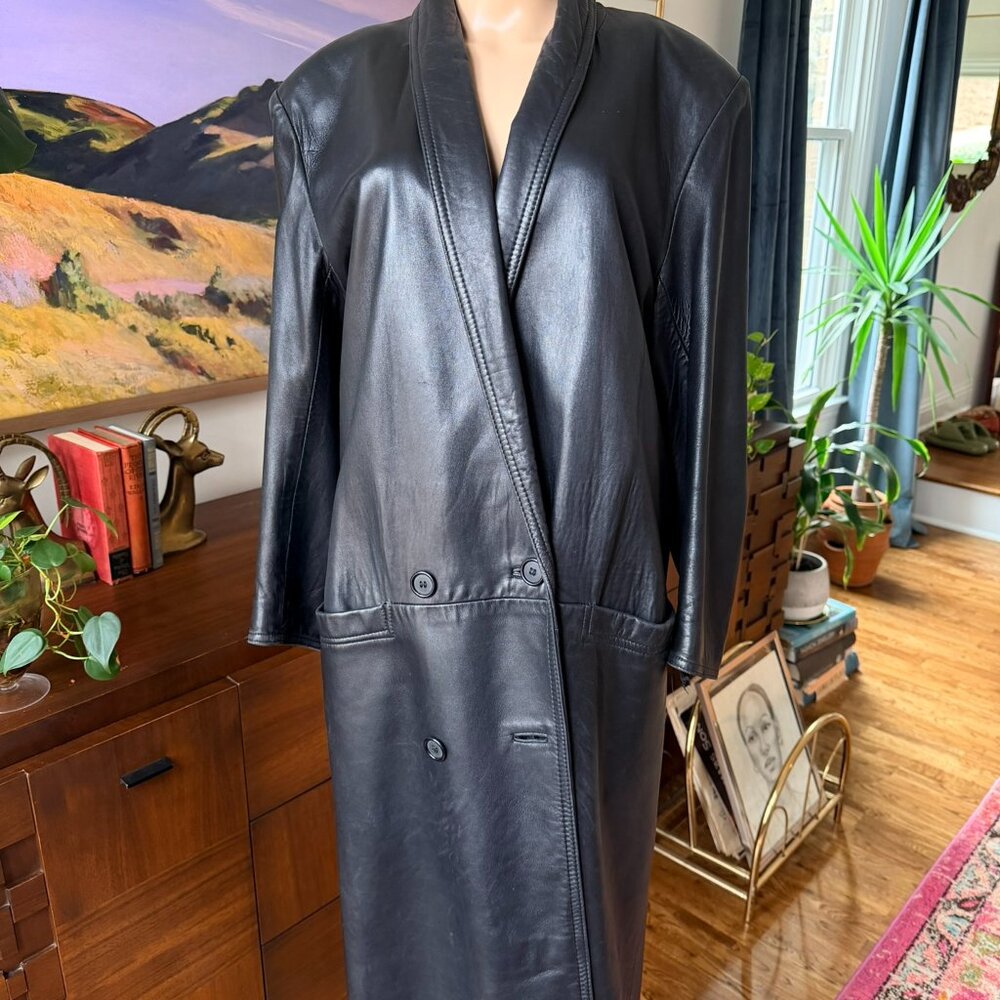 Vintage Maxima Black Leather Duster Coat
